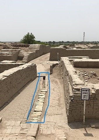 A street in Mohenjo Daro with a drain. 