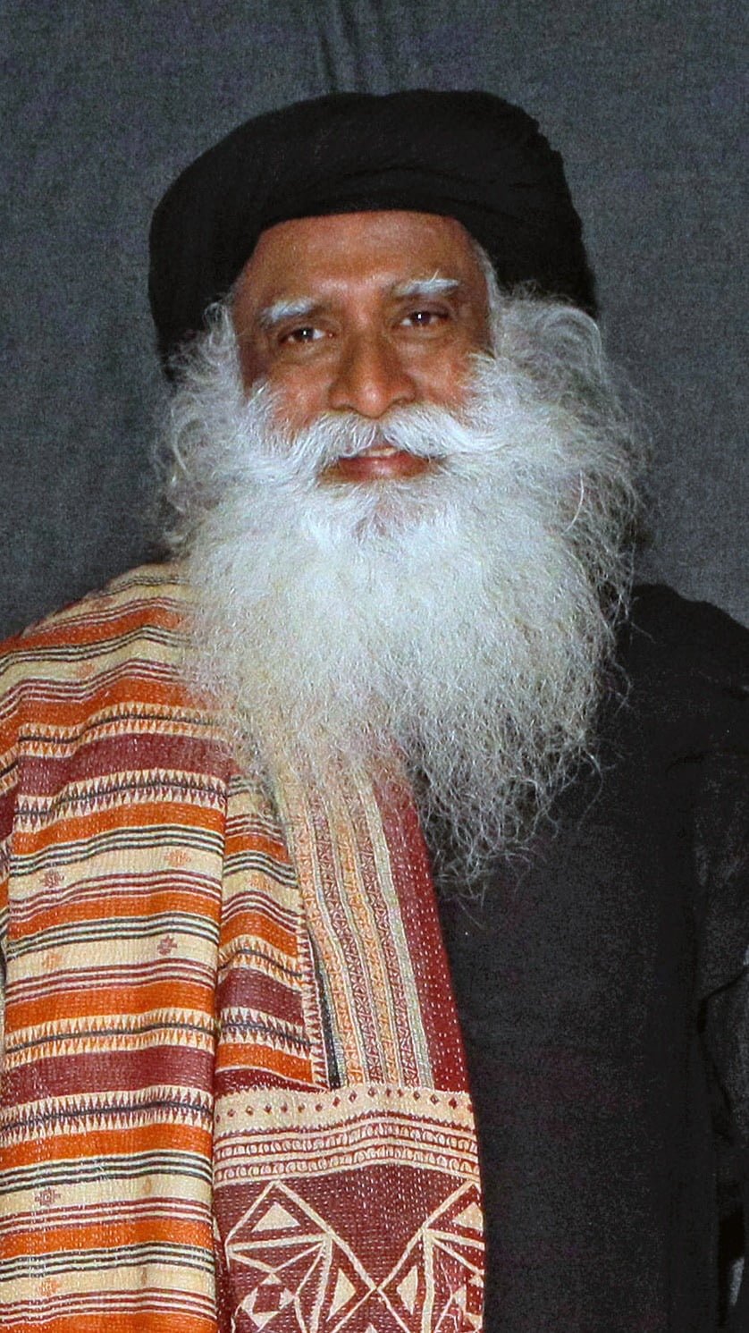 Renowned Indian spiritual guru, Sadhguru Jaggi Vasudev. Notice the beard, shawl, and headgear. 